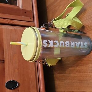 Starbucks Clear Tumbler with Yellow Lid and Strap